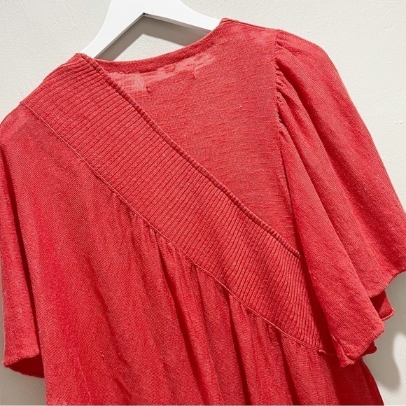 ANTHROPOLOGIE MOTH Women’s Coral Red TAUPO Asymetrical Ruffle Kimono Sweater S - Picture 5 of 9